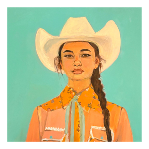 “Western Grace “An Original Portrait of a Cowgirl 24 X24 Inch Painting by Michelle Heimann.