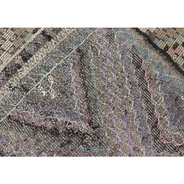 Mid 20th Century Mid 20th Century Vintage Turkish Flat Weave With Diamond Design in Gray Black Lavender & Green For Sale - Image 12 of 13
