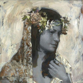 Nymph IV by Jane Radstrom | Oil Painting of a woman with flowers in her hair For Sale