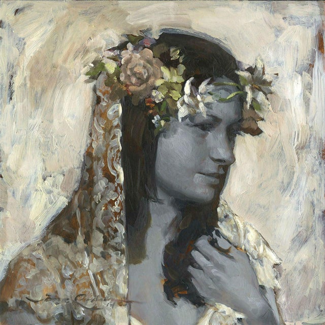 Nymph IV by Jane Radstrom | Oil Painting of a woman with flowers in her hair For Sale