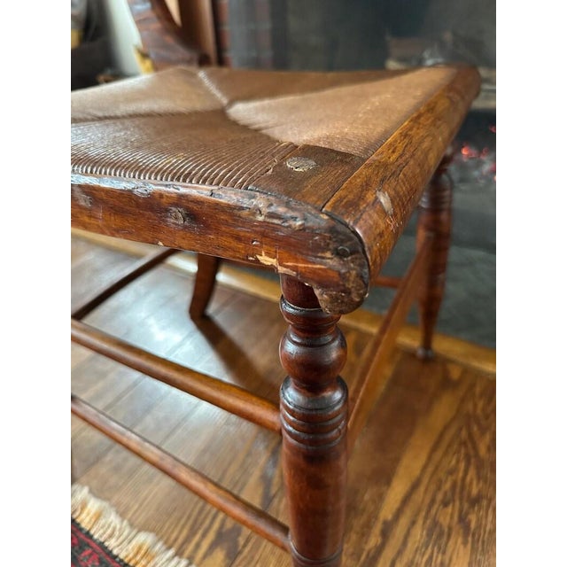 Antique Tiger Maple Side Chair With Woven Rush Seat For Sale - Image 18 of 18
