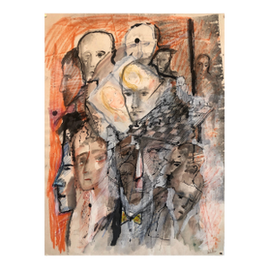 Zvi MilshteinChess Game Set French Israeli Surrealist Watercolor Gouache Painting, c.1960s