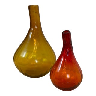 1980s Sunset Toned Red and Yellow Vases - Set of Two For Sale