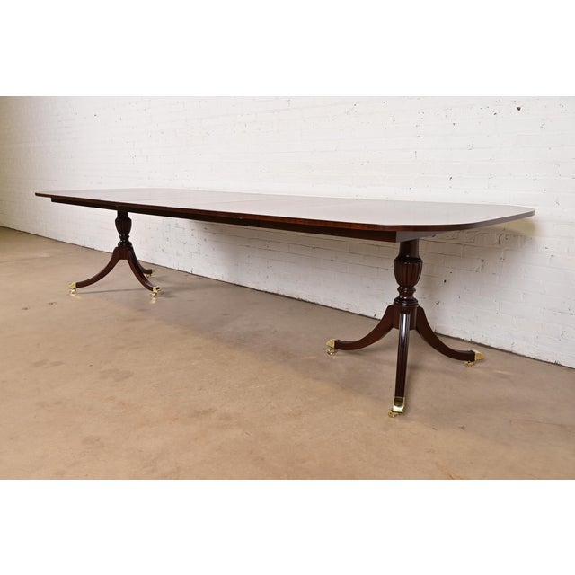 Councill Furniture Councill Furniture Georgian Banded Mahogany Double Pedestal Extension Dining Table, Newly Refinished For Sale - Image 4 of 14