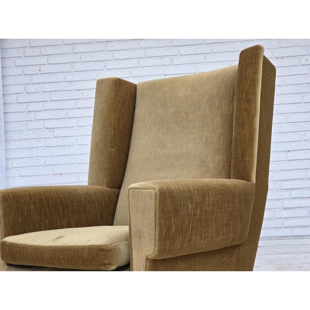 Vintage Danish Highback Chair in Yellow Furniture Velour, 1970s For Sale - Image 15 of 18