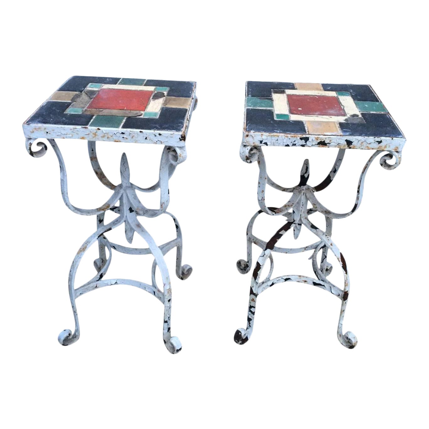 Vintage Iron Tile Top Tables a Pair Chairish