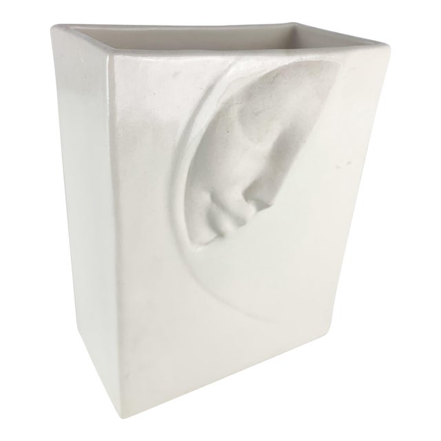 Vintage Sara Lund Style Yanny 1988 Porcelain 3d Face Vase Sculpture Pottery For Sale