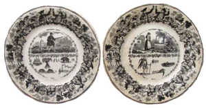 19thC Antique French Transferware Rebus / Puzzle or Riddle Plates, Pair