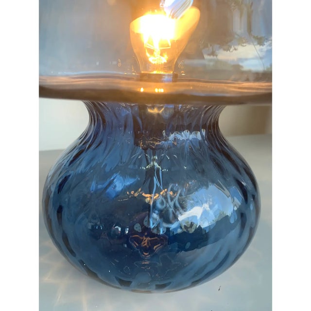 Murano-Inspired Blue Glass Lamp With “Ballotton” Texture For Sale - Image 9 of 9
