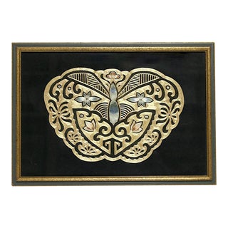 Antique Qing Dynasty Chinese Gold Cannetille & Silk Needlework Embroidery of a Butterfly, Framed For Sale