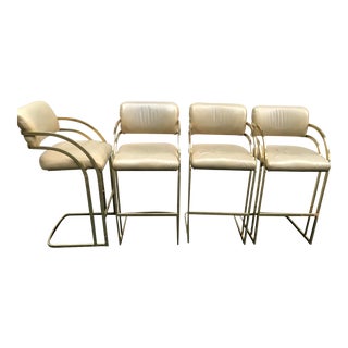 Brass Cantilever Stools Milo Baughman Hollywood Regency Style - Set of 4 For Sale
