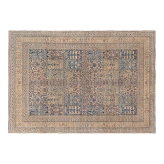 Camel and Pastel Blue Antique Persian Kirman Rug For Sale
