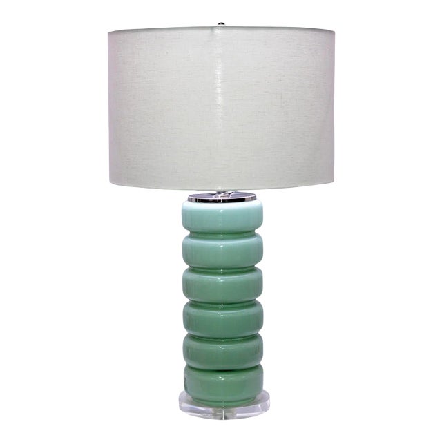 Mid-Century Turquoise Glass Lamp For Sale