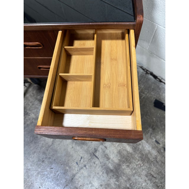 Danish Mini Mid Century Teak Glass Top Console Night Table Vanity For Sale In Richmond - Image 6 of 9
