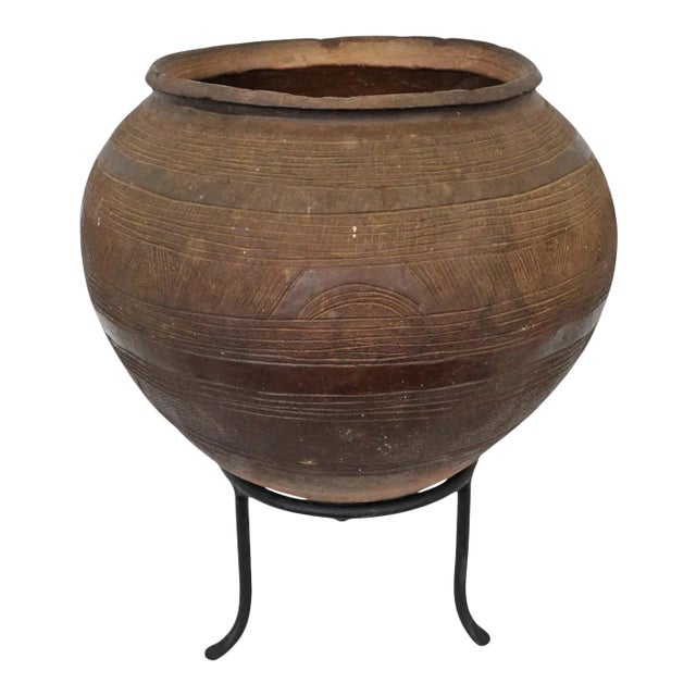 Tribal Vintage African Water Bida Vessel on Stand For Sale