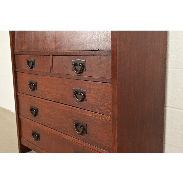 Gustav Stickley Antique Mission Oak Arts & Crafts Drop Front Secretary Desk, Circa 1910 For Sale - Image 12 of 17