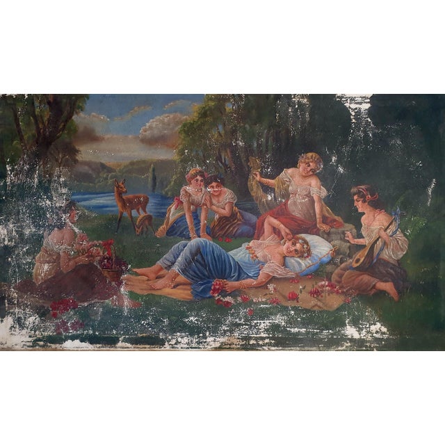 Oil Painting of Women in Landscape, Soviet Ukrainian Art 80-140 For Sale
