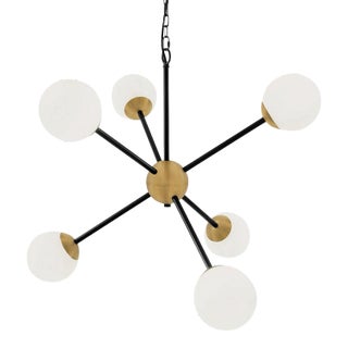 Satin Black With Brushed Brass and Matt Opal Glass Manchester Ceiling Light For Sale