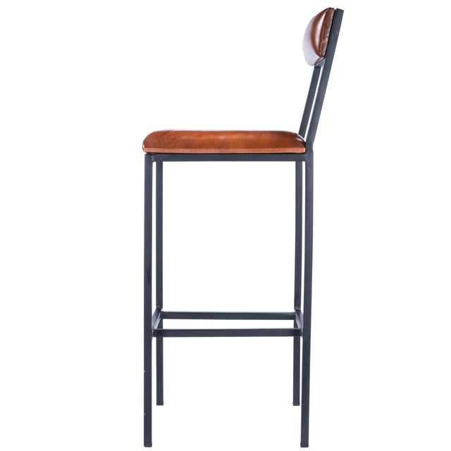 2020s Lazarus 31.5 in. Seat Height Leather and Metal Bar Stool, Industrial Chic For Sale - Image 5 of 11
