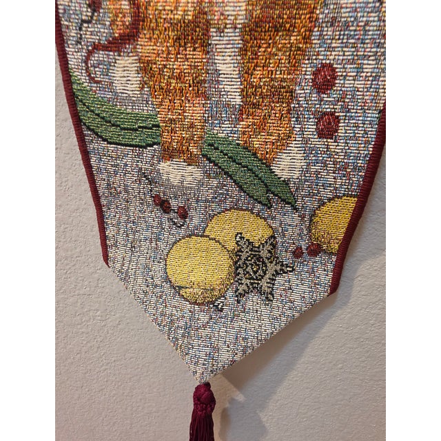 Late 20th Century Woven Tapestry Holiday Cats Bell Pull Wall Hanging For Sale - Image 9 of 12