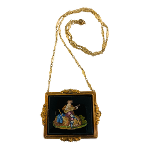 Antique Micro Mosaic Pendant Necklace – 14k Gold Frame