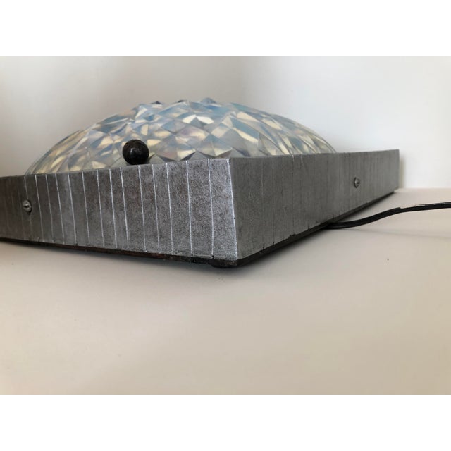 Hunnebelle French Iron Glass Flushmount LIght Fixture For Sale - Image 4 of 11