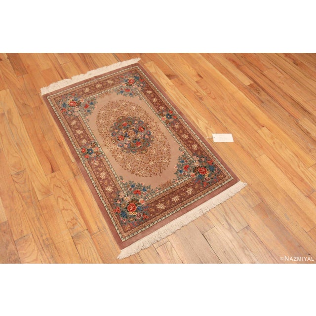 Luxurious Small Fine Floral Vintage Persian Silk Qum Rug, country of origin: Persian Rugs, Circa date: Vintage