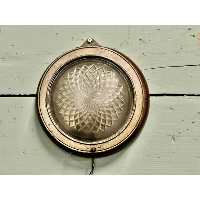 1930s Nautical Style Brass Wall Light The Lamp is made in teak and brass with a diamond cut glass shade it is fully...