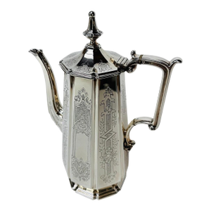 Antique S & Co Engraved Silver Plate Coffee Pot