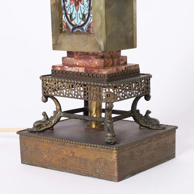 1930s French Art Deco Marble and Enamel Table Lamp For Sale - Image 4 of 8