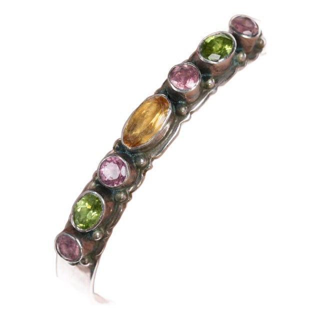6.25" c1980's southwestern sterling gemset Tourmaline/Topaz cuff bracelet For Sale