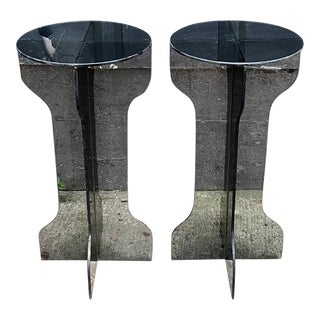 Pace-Style 1970s Smoky Glass Side Tables For Sale