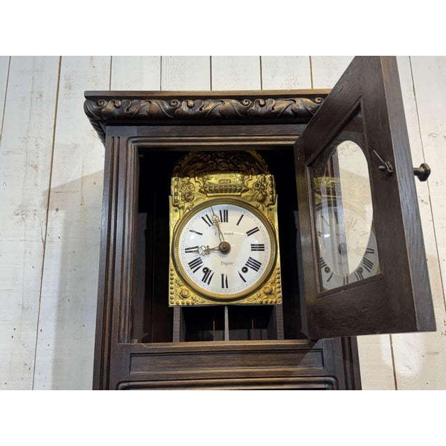 Wood Oak Clock with Saint Gonery Motifs by Joseph Savina For Sale - Image 7 of 18