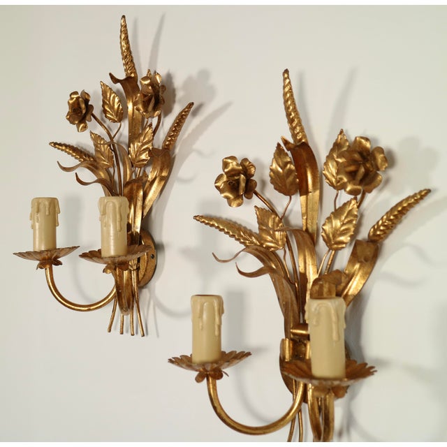 Gold Italian Wheat Tole Sconces , a Pair For Sale - Image 8 of 8