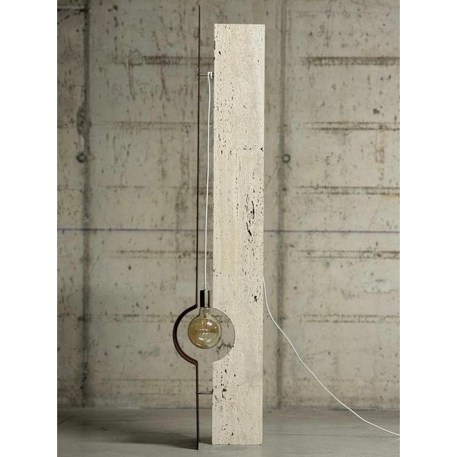 Oculus X Floor Lamp in Oxidized Iron & Travertine by D´ARK Atelier For Sale - Image 17 of 18