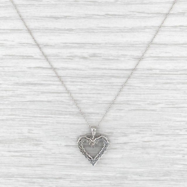 0.37ctw Diamond Open Heart Pendant Necklace 14k White Gold 18" Rope Chain For Sale In Greensboro - Image 6 of 6