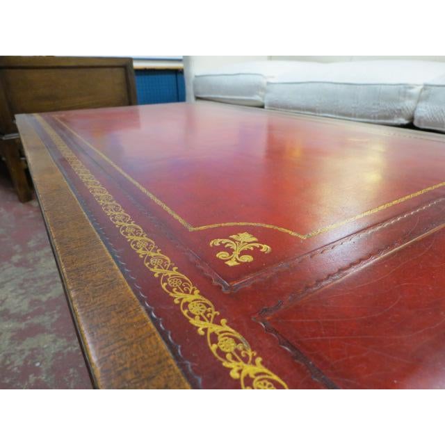 Antique Weiman Neoclassical Red Leather Top Mahogany Coffee Table