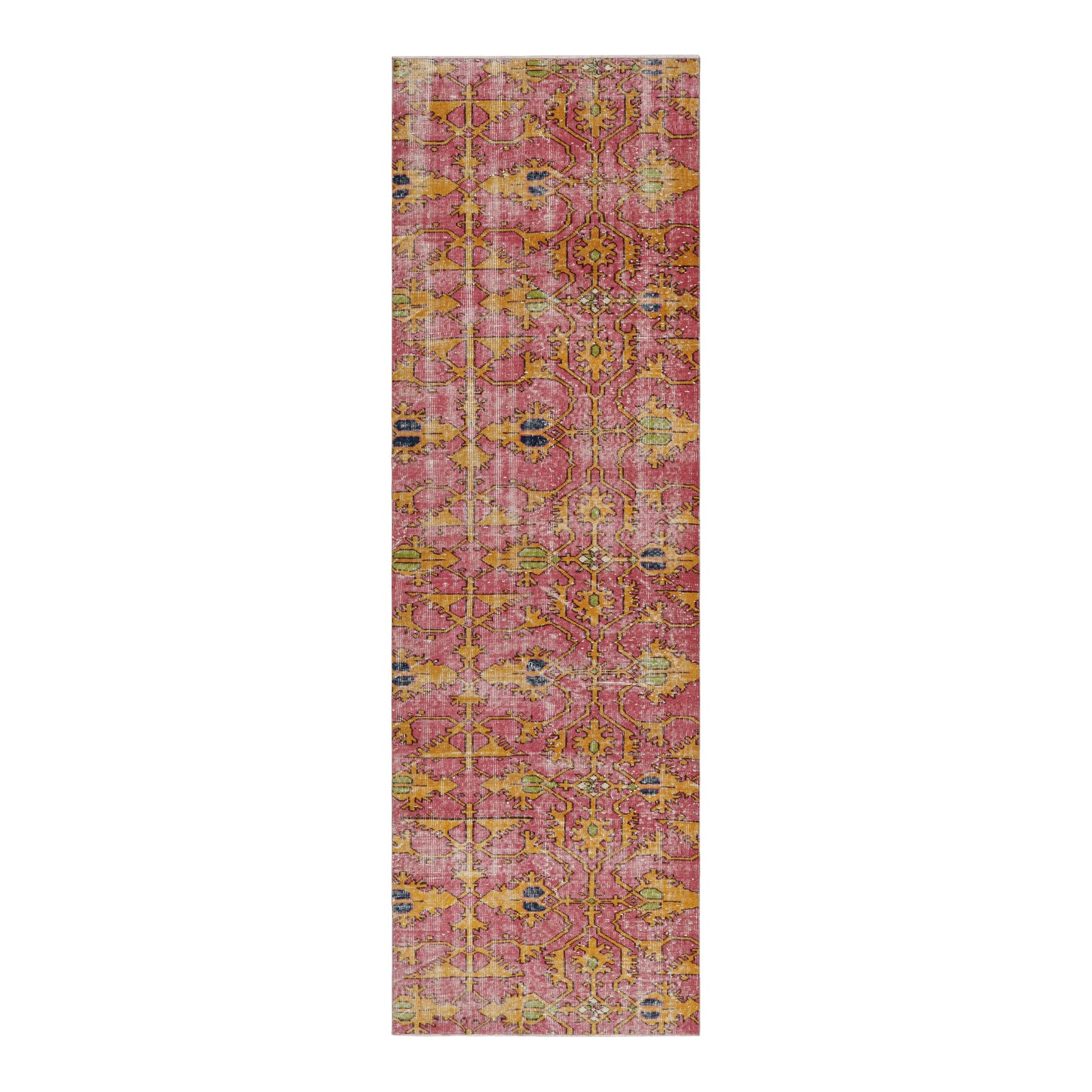 Vintage Mid-Century Pink and Gold Geometric Wool Rug, Black and Green ...