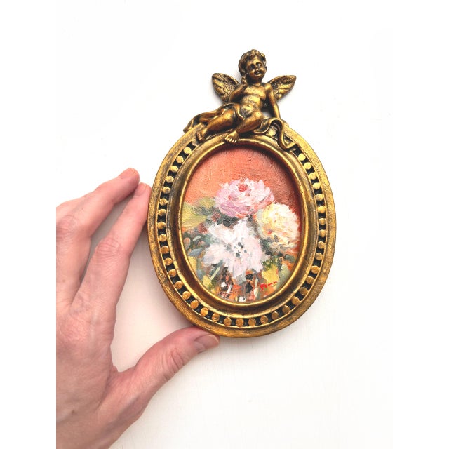 2020s Framed Original Floral Painting Oval Wall Decor by Valeriya Serova For Sale - Image 5 of 8