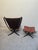 Pair of Vintage Cognac Leather/Beech Chairs and Ottoman. Italian distressed leather and beech veneer bentwood frame. True...