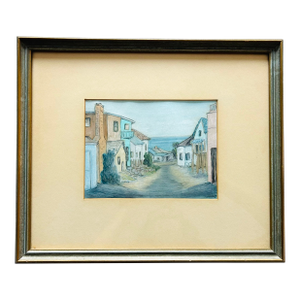Alley Charm Original 1954 Oil Pastel by Artist Flo, Laguna Beach California Coastal Art