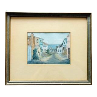 Vintage 1954 “Alley Charm” Original Oil Pastel by Flo | Laguna Beach California Coastal Painting | Mid-Century Ocean View Artwork For Sale