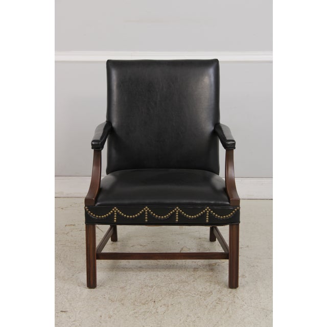 Traditional Pair of Hickory Chair Co Leather Mahogany Armchairs For Sale - Image 3 of 17