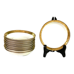 Royal Bayreuth -Antique Porcelain Berry Bowls, 18 Karat Gold Rim Detailing-Set of Nine