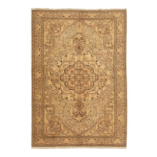 Handmade Vintage Sivas Beige Wool Rug Features a Medallion Motif For Sale