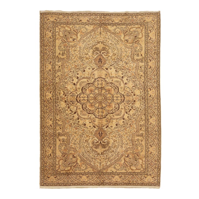 Handmade Vintage Sivas Beige Wool Rug Features a Medallion Motif For Sale