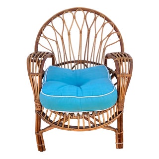 Vintage Boho Rattan Lounge Chair For Sale