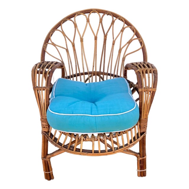 Vintage Boho Rattan Lounge Chair For Sale