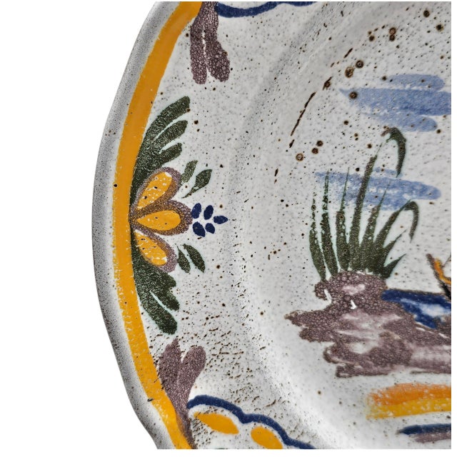 Mid 20th Century French Peint Main Studio Faience Plate With Hand-Painted Sailboat Scene For Sale - Image 5 of 11