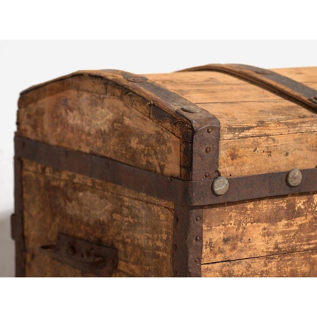 Rustic Large Antique Washed Wood Trunk, 1900 For Sale - Image 3 of 11